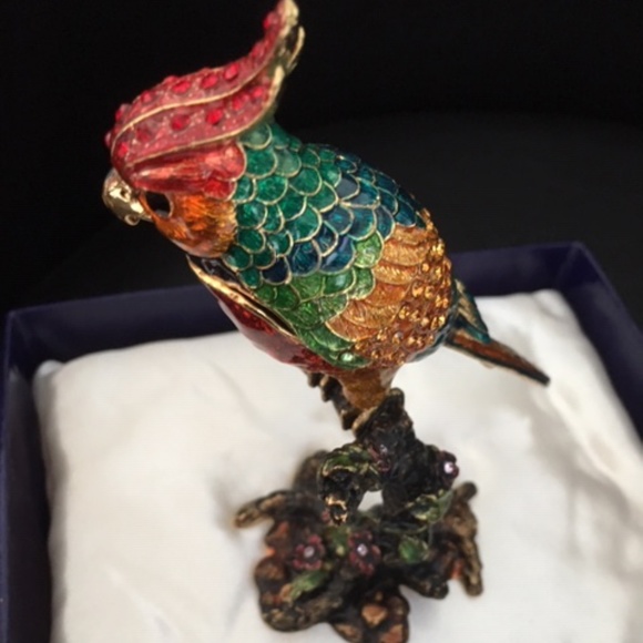 Bejeweled Parrot on a perch Figurine Collectible